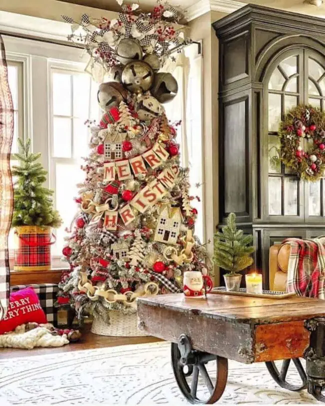 A Christmas Tree Decorated with Oversized Bells