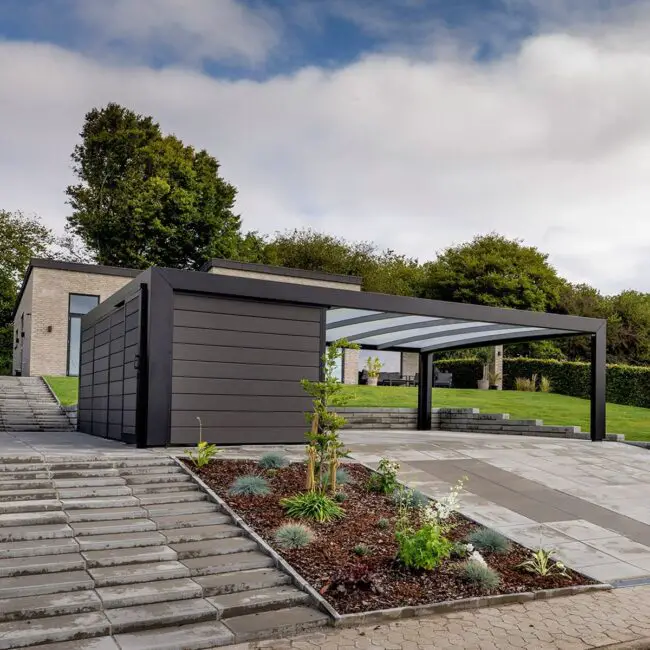 Modern Carport Incorporating A Garden Feature