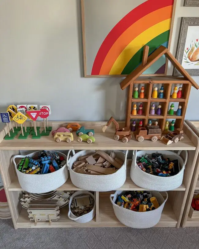 Colorful Wooden Toy Organizer with Style