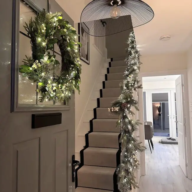 A Modern Holiday Mantel with Lighted Greenery