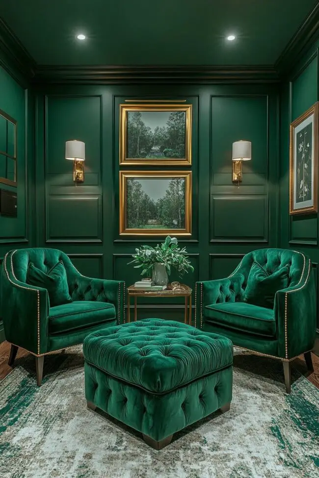 Emerald Green Velvet Chairs and Art