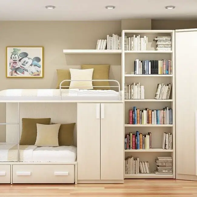 Bunk Bed with Built-In Library Features