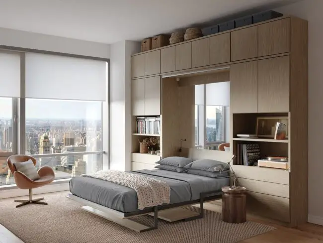 Modern Murphy Bed Framed by Urban Views