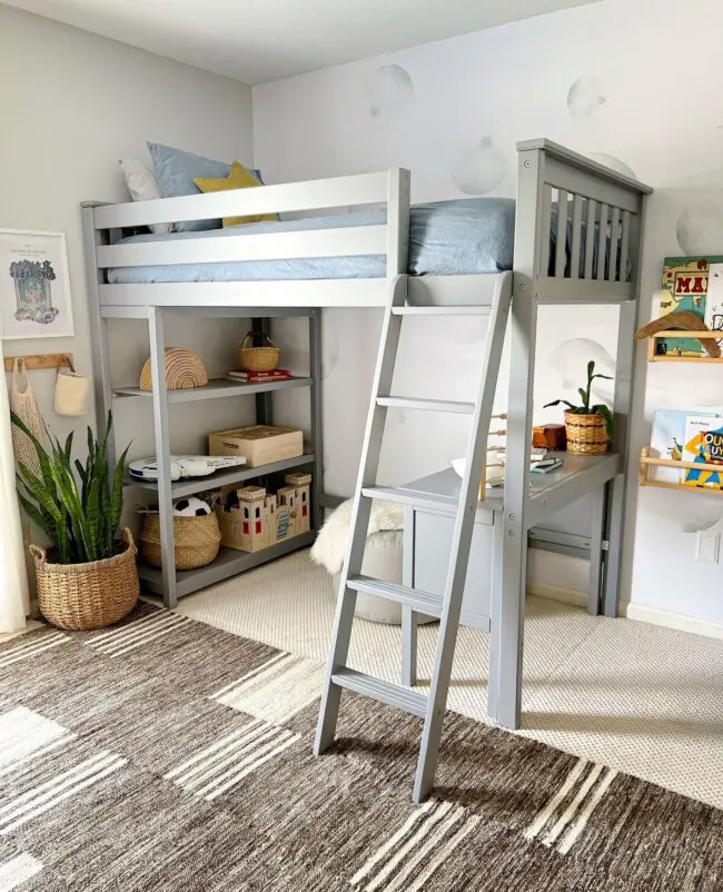 Loft Bed with Shelves and Study Area