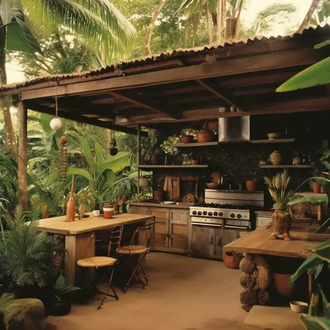 Tropical Rustic Kitchen for Outdoor Dining