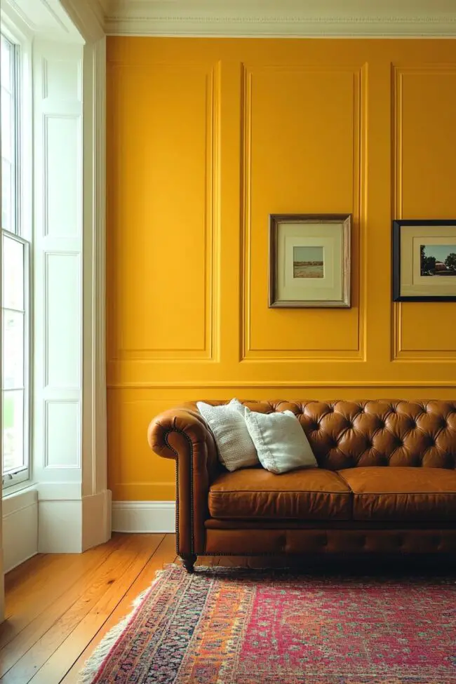 Mustard Walls and Leather Sofa Charm