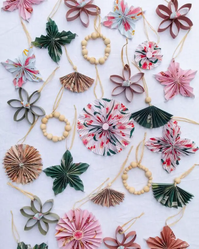 Fan-Shaped Paper Ornaments with Floral Accents