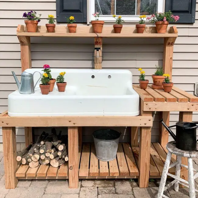 Versatile Bench Accented By A Vintage Sink