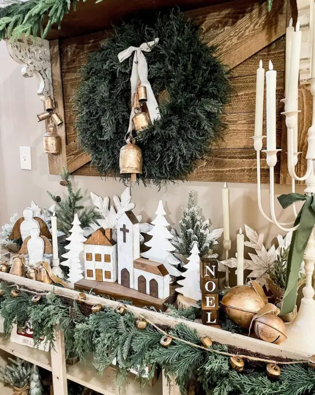 A Mantel Display with a Tiny Church Village