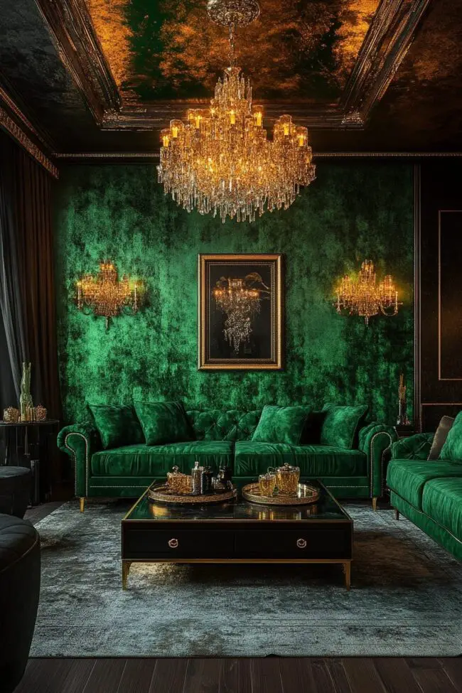 Emerald Velvet Oasis with Crystal Accents