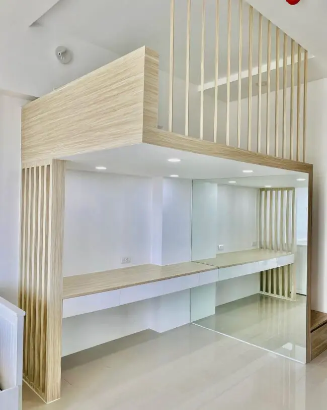 Loft Bed with Desk and Full-Length Mirror