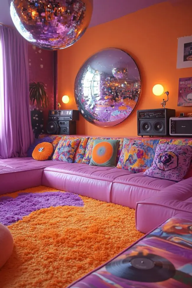 Colorful Retro Lounge with Plush Carpets