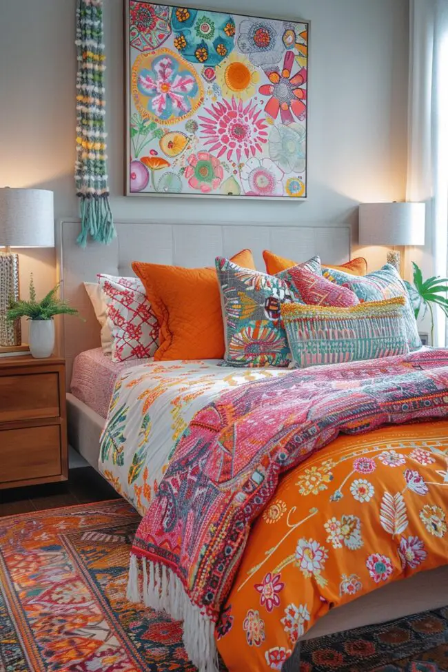 Lively Boho Bedroom with Colorful Accents