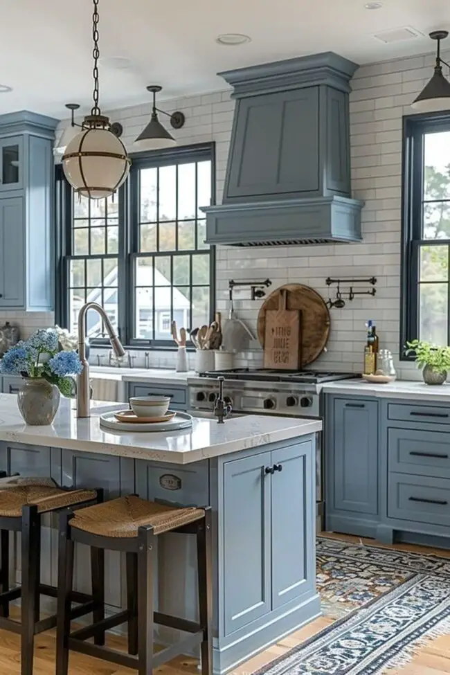 Sky Blue Rustic Kitchen Design Inspiration