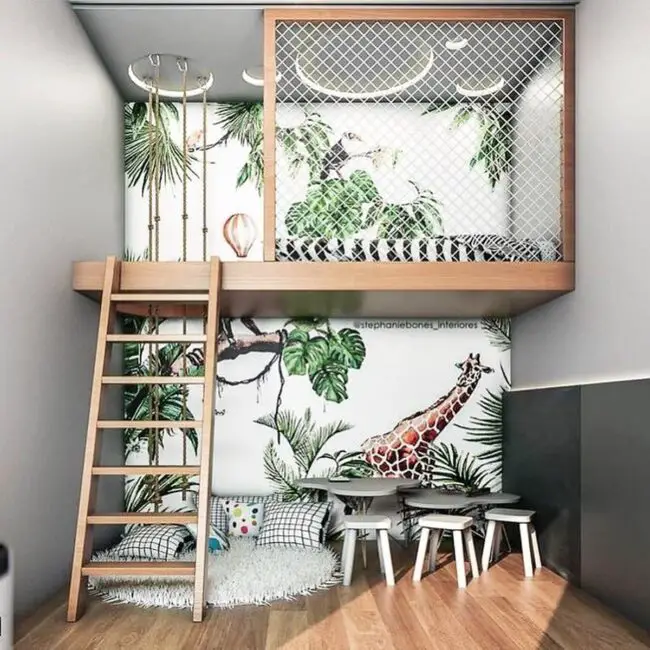 Jungle-Inspired Loft Bed with Play Area