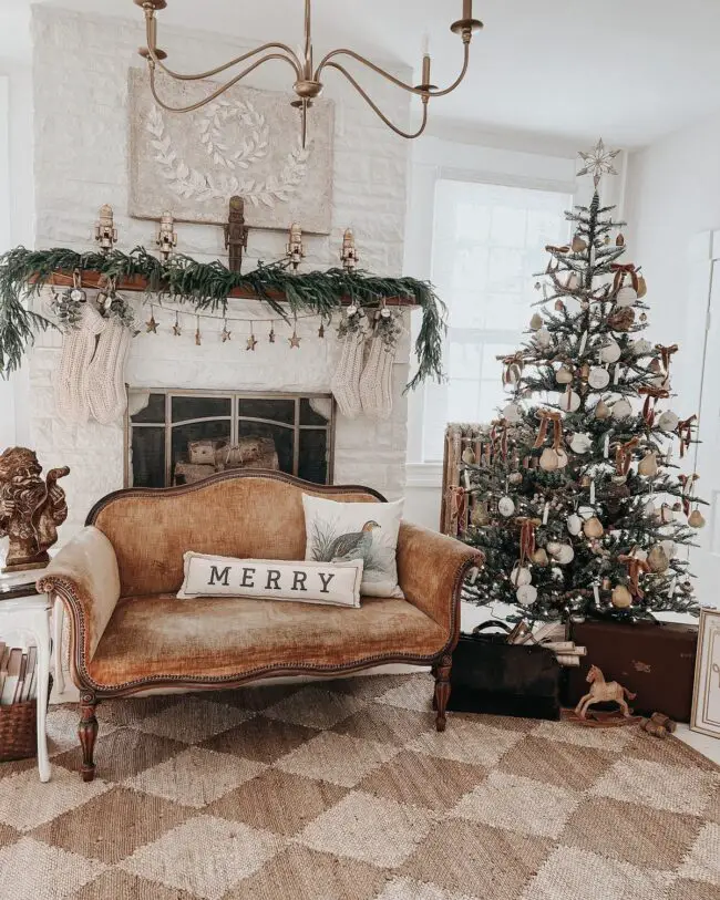 A Cozy Holiday Living Room with Vintage Vibes