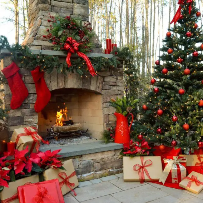 A Rustic Christmas by the Outdoor Fireplace