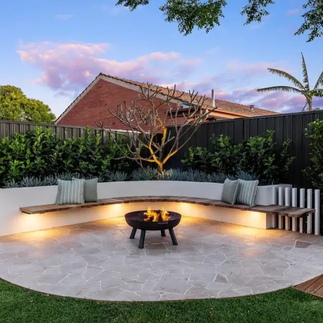 Radiant Bench Featuring Central Fire Pit