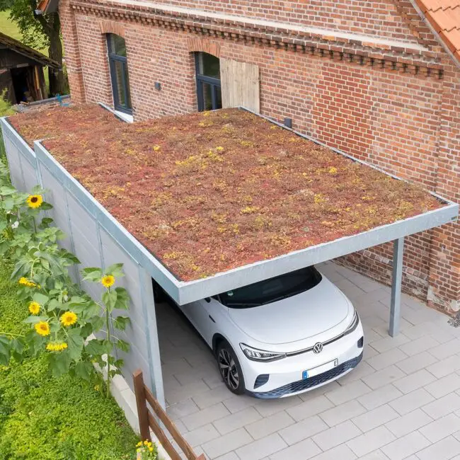 Eco-Friendly Carport Featuring A Green Roof