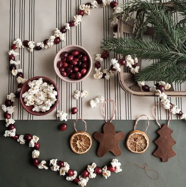 Cranberry & Popcorn Garland with Natural Elements