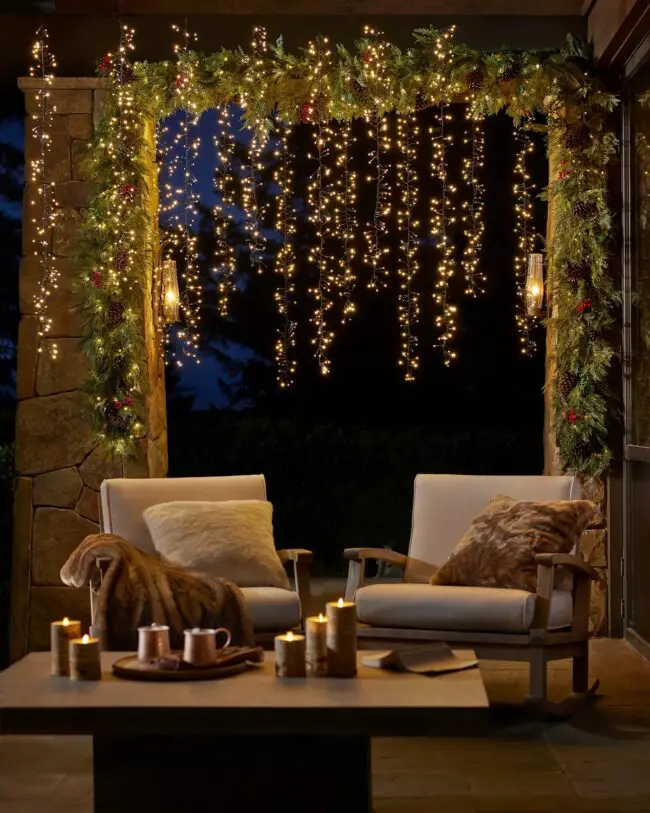 A Porch Full of Holiday Glow & Greenery