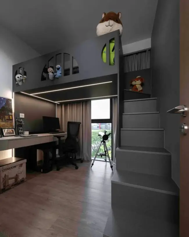 Modern Loft Bed with Integrated Workspace