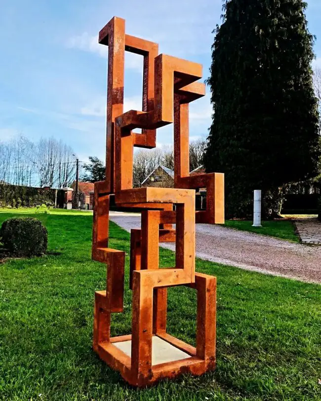 Geometric Rusted Metal Sculpture