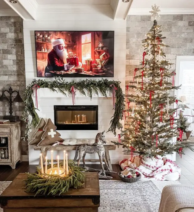 A Living Room with Garland & Candle Glow