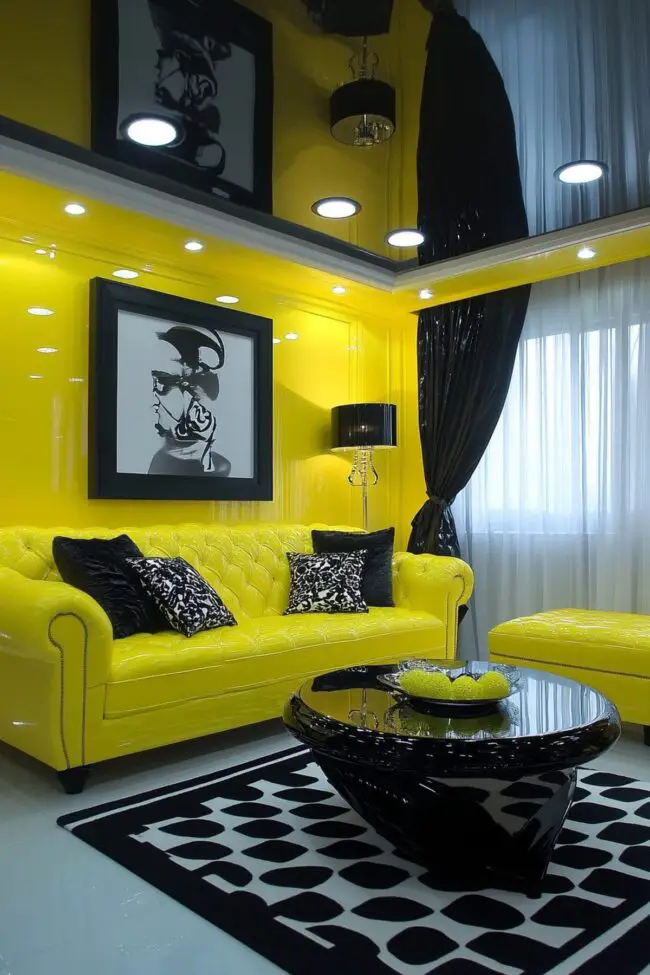 Yellow Sofa with Bold Black Accents