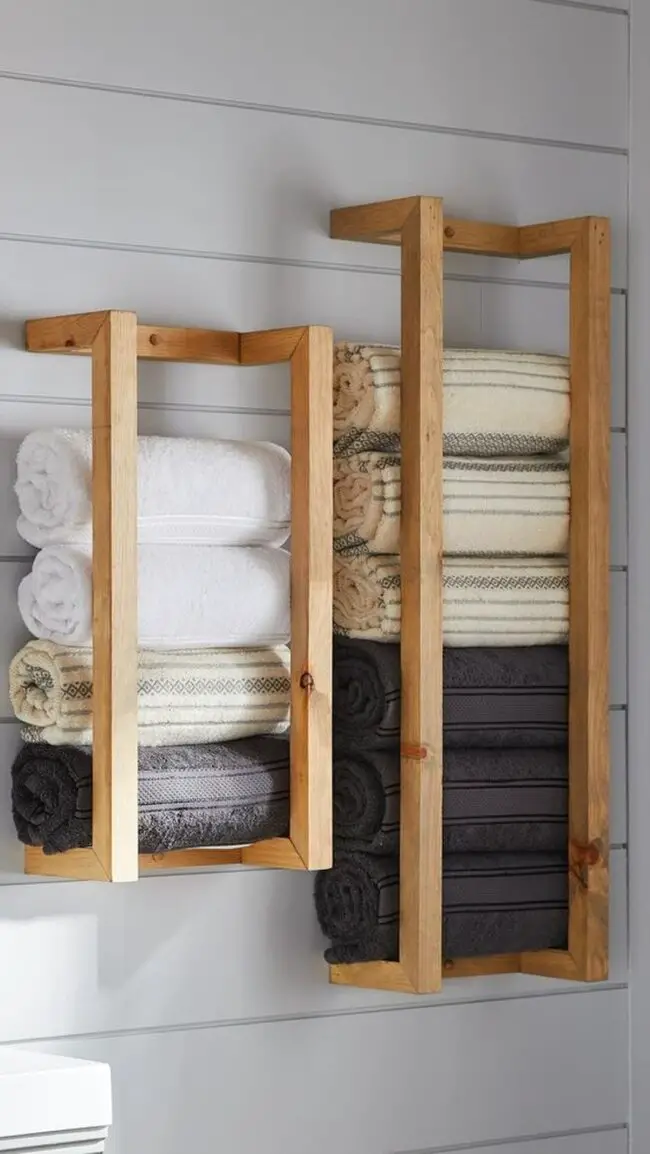 Rustic Wooden Vertical Towel Storage