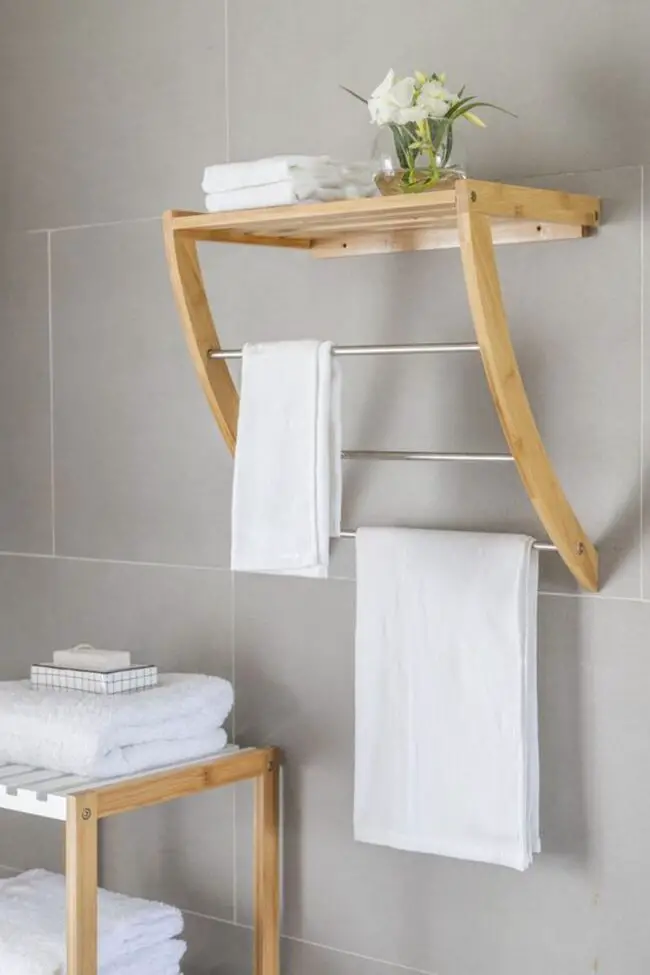 Wooden and Metal Towel Shelf for Display and Storage